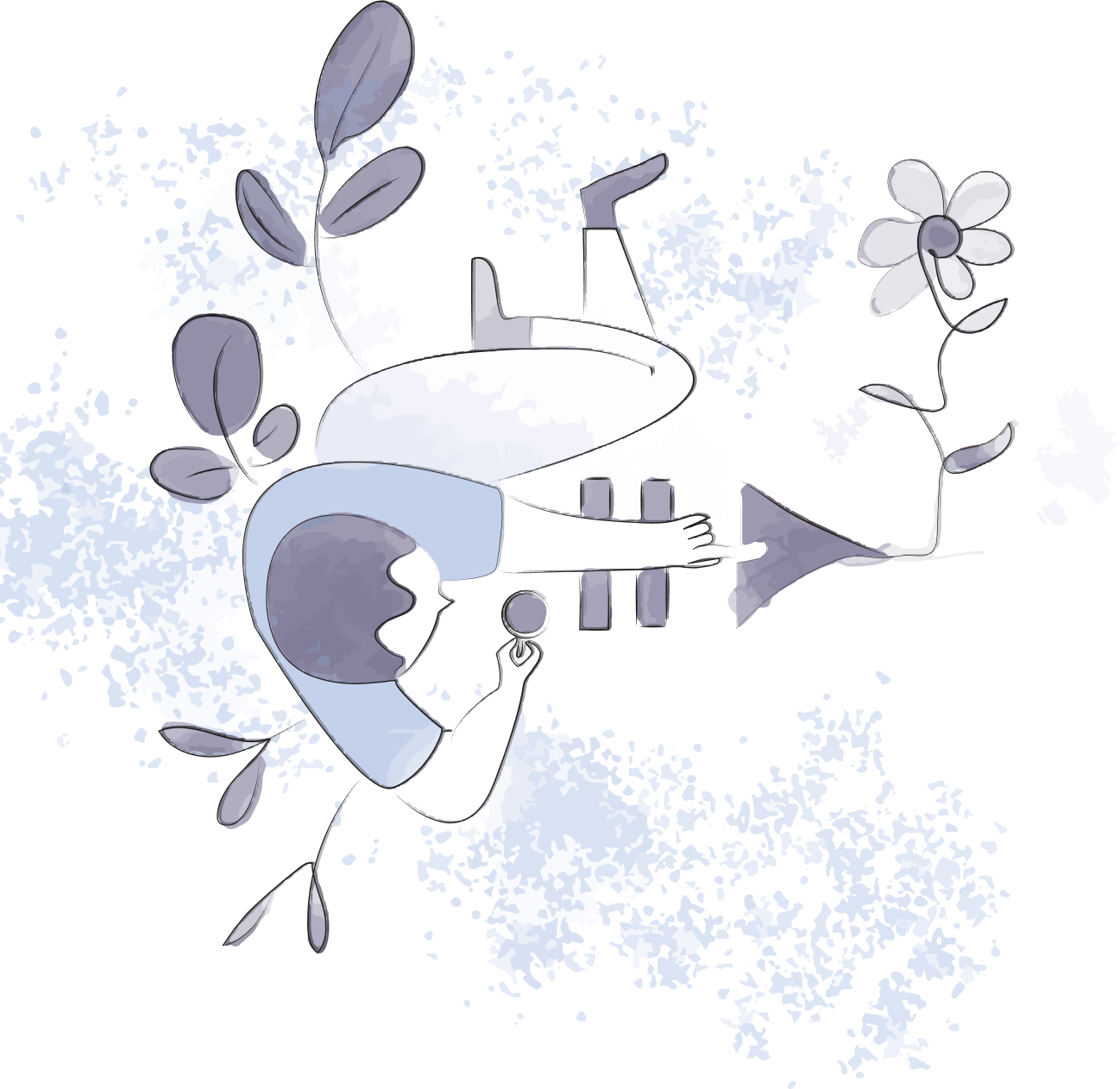 Overhead view of man sitting while holding cup and clicking play button.