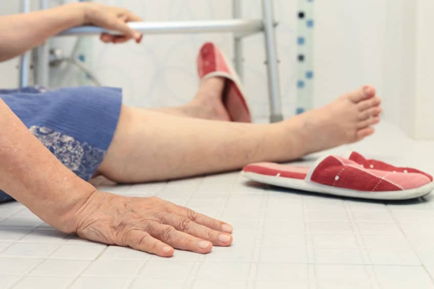 An elderly person fell on the floor in their bathroom and needs help